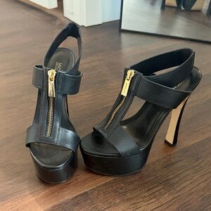 Black Platform Heels with Gold Zipper